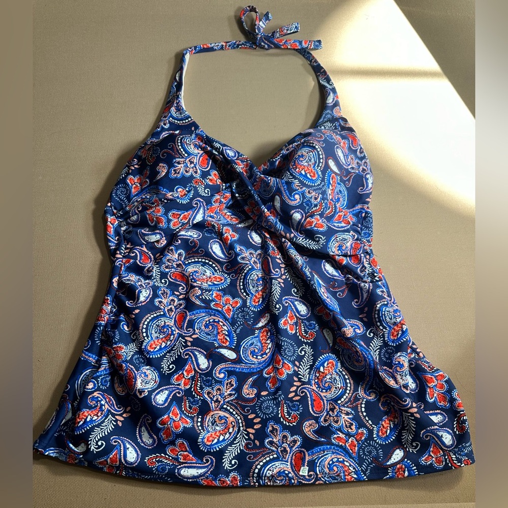 Merona Navy and Red Paisly Swim Top